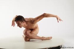 Nude Man White Kneeling poses - ALL Athletic Short Brown Kneeling poses - on both knees Realistic